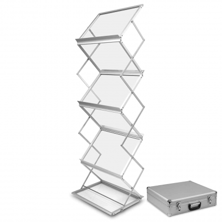 Stojak na ulotki Montana A3 w walizce - srebrny