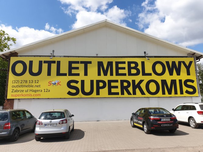 Baner reklamowy powlekany Super Komis Outlet Meblowy Zabrze ul. Hagera 12a