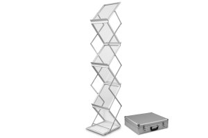 Stojak na ulotki Montana A4 w walizce - srebrny 