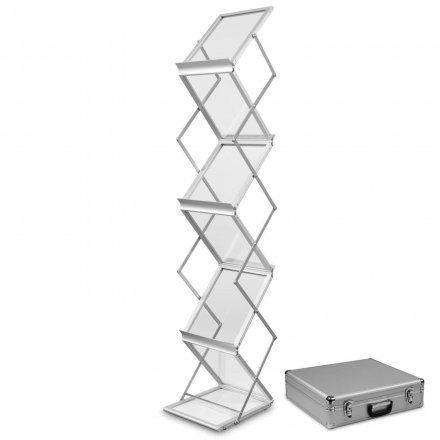 Stojak na ulotki Montana A4 w walizce - srebrny